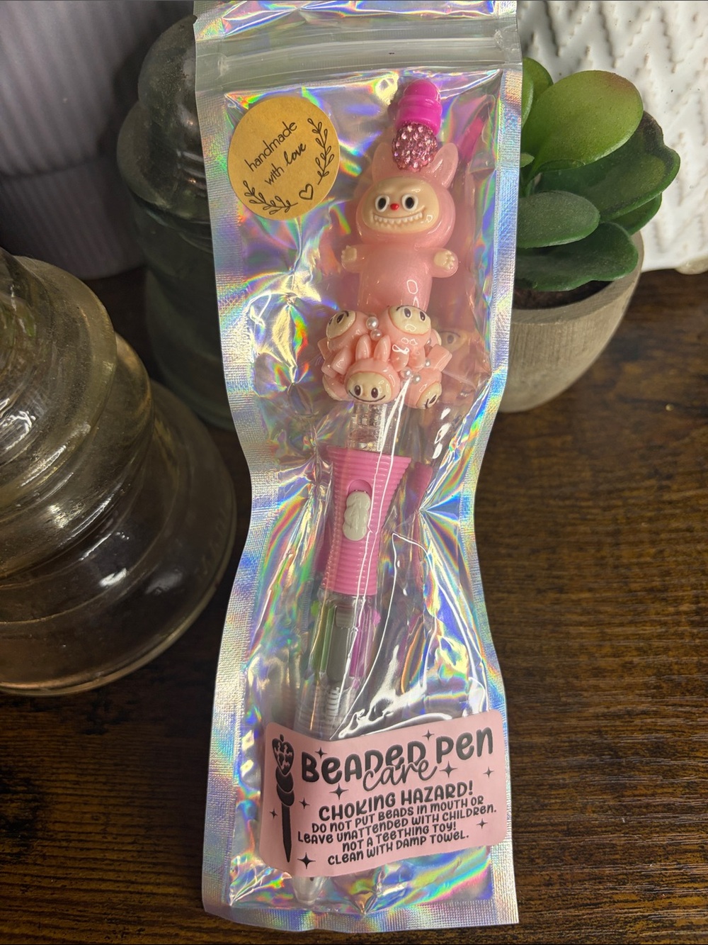 Pink Beaded Novelty Pen with Character Charm